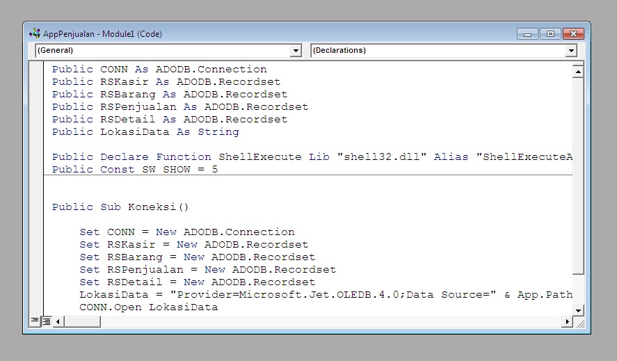 Aplikasi Penjualan Dengan Visual Basic 6 – Part 2 – Membuat Modul Koneksi