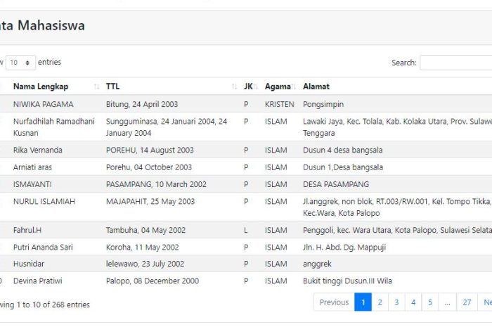 DataTables Server-side dengan CodeIgniter 3 (Sort + Search + Pagination)