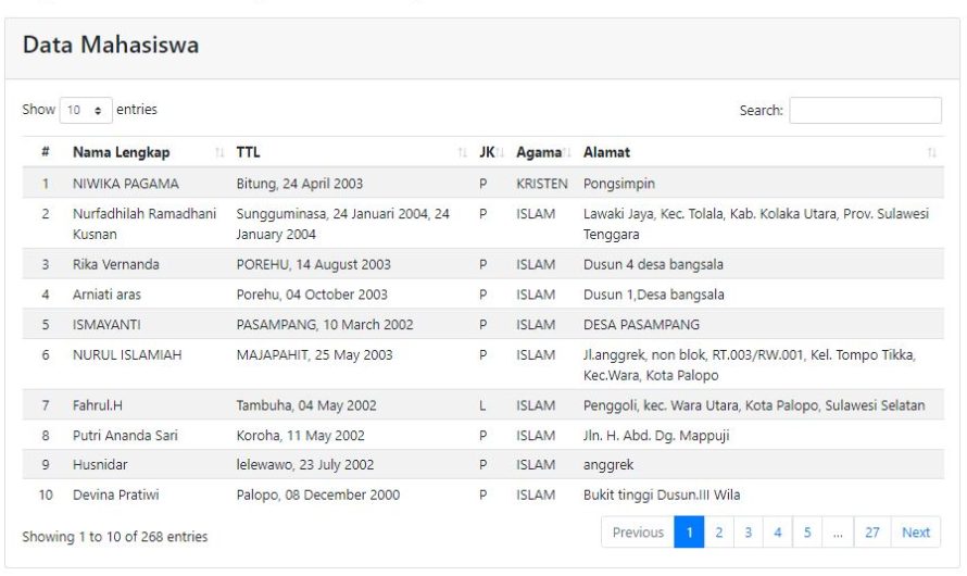 DataTables Server-side dengan CodeIgniter 3 (Sort + Search + Pagination)