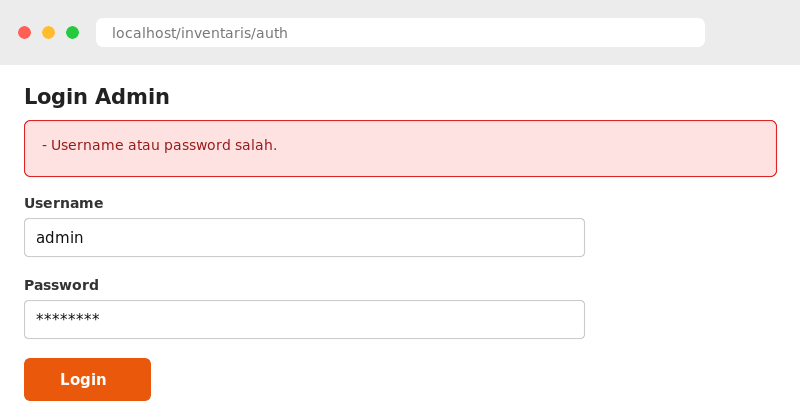 Form login dengan pesan error