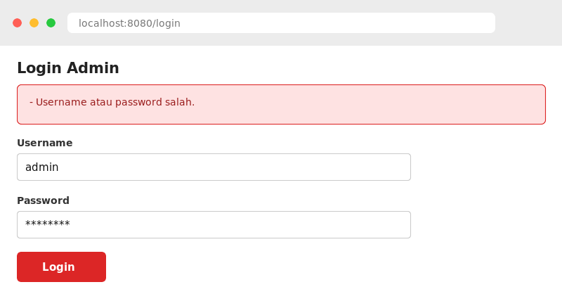 Form login dengan pesan error