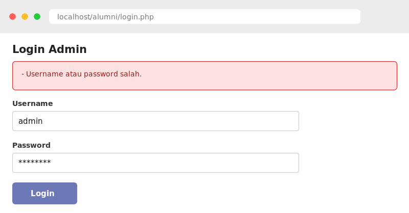 Form login dengan pesan error