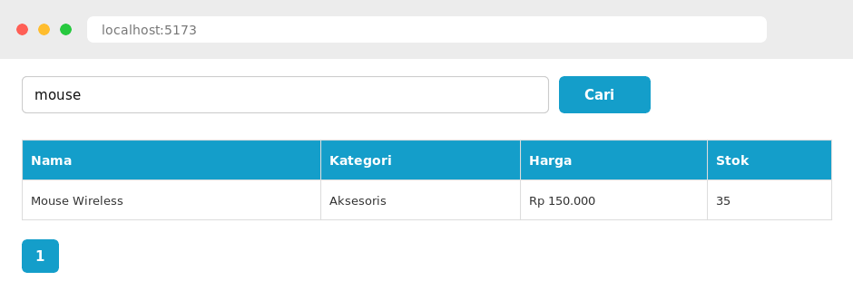Pencarian produk real-time di React